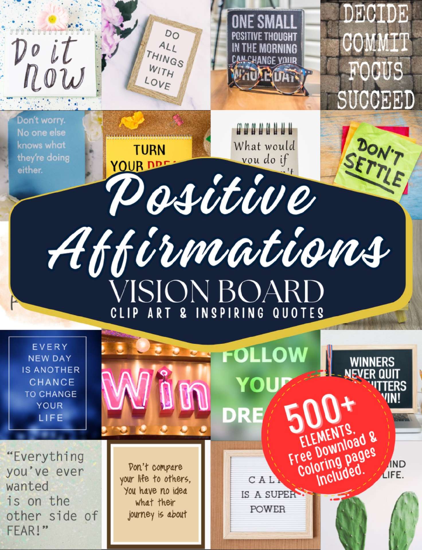 Positive Affirmations Vision Board Clip Art & Inspiring Quotes - Empower Toolkit Series