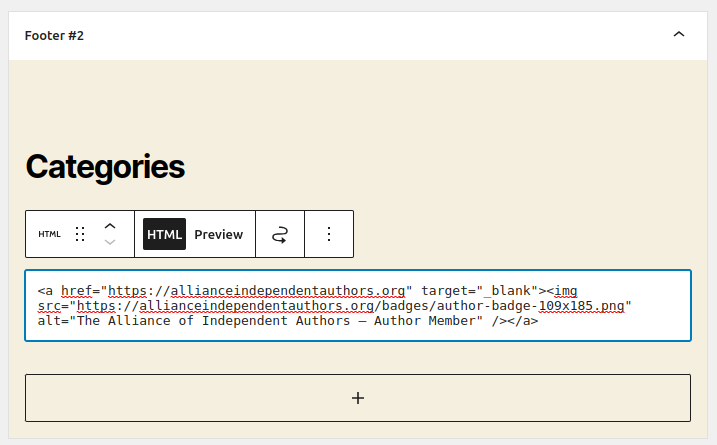 Screenshot of WordPress editor showing Custom HTML widget being edited